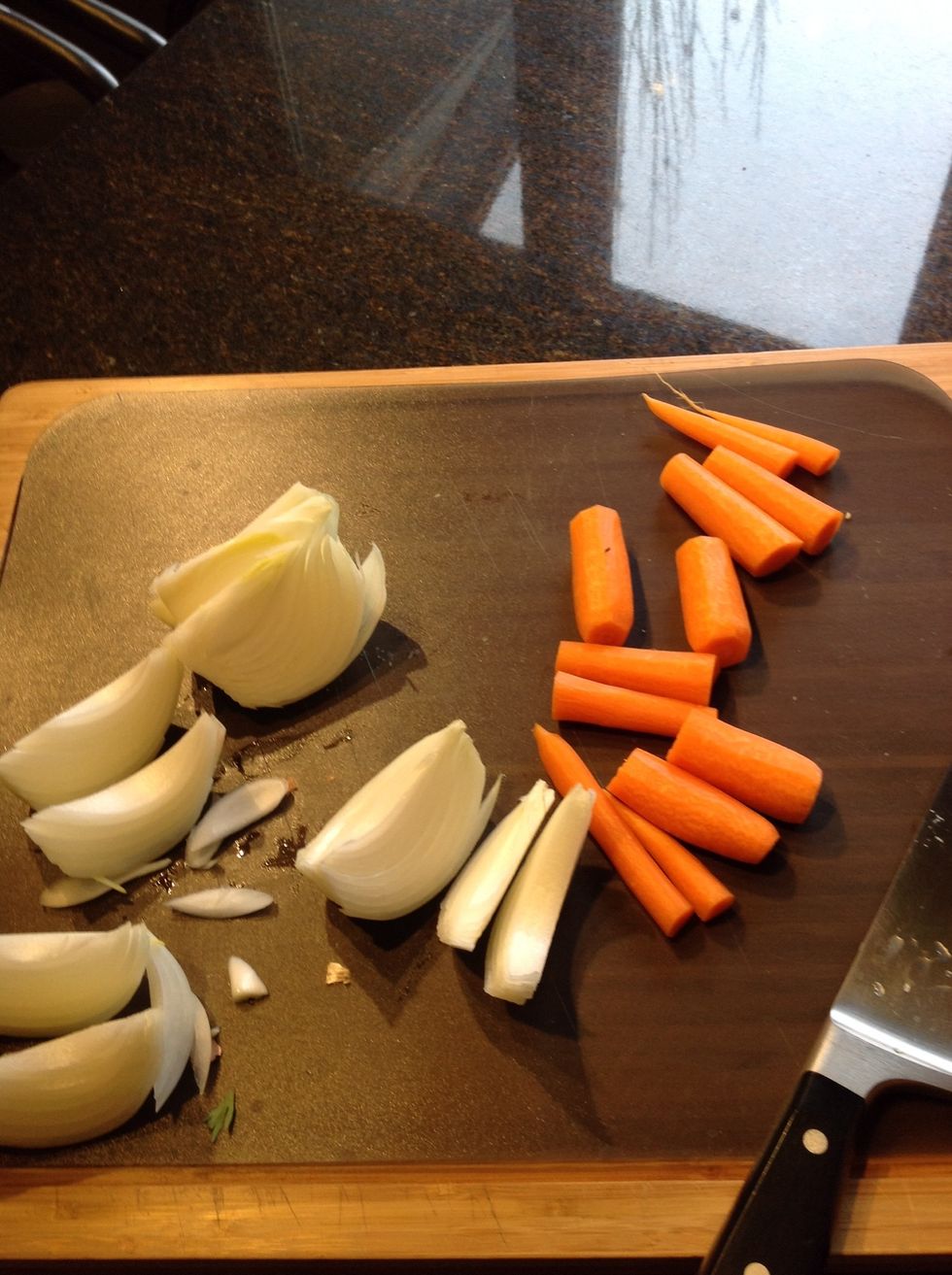 Day of - 1. peel carrots cut into 2" pieces 2. peel & cut onion into 8 wedges