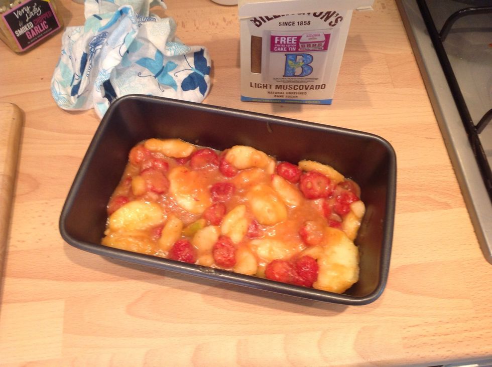 Dd the fruit mix to your baking tray