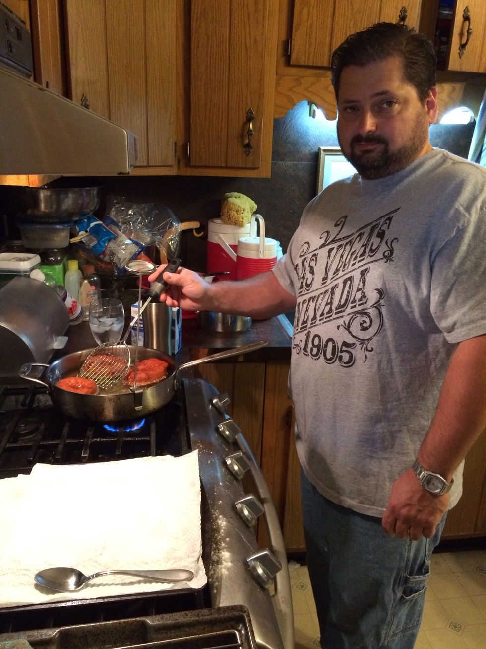 Dear Hubby mans the frying station.