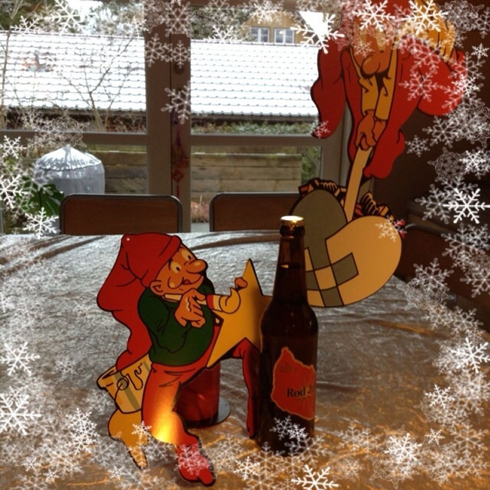 December 8th: Paper elves for decoration and a bottle of Christmas beer