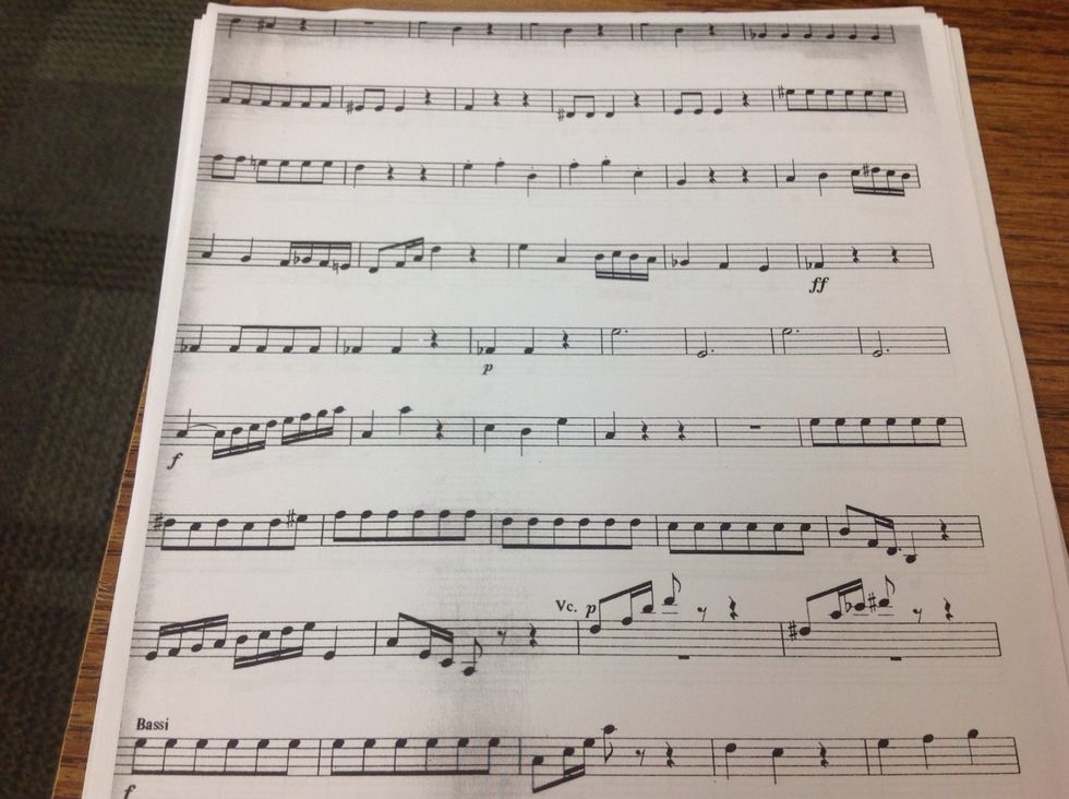 Decida sobre los niveles de din\u00e1mica para las partes diferentes. Como se ve aqu\u00ed: "ff" (muy alto), "p" (bajo).