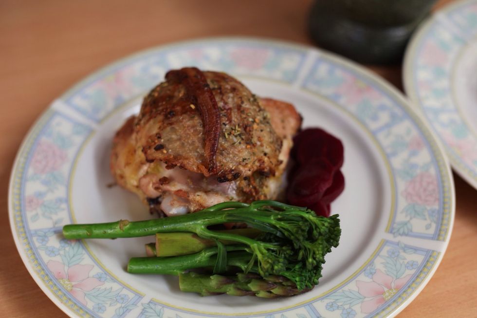 Decorate and serve. It's simple, delicious and your guest will definitely have that diamond ring on the table before dessert!! Lol. This is the chicken thigh version. If your thighs don't work...