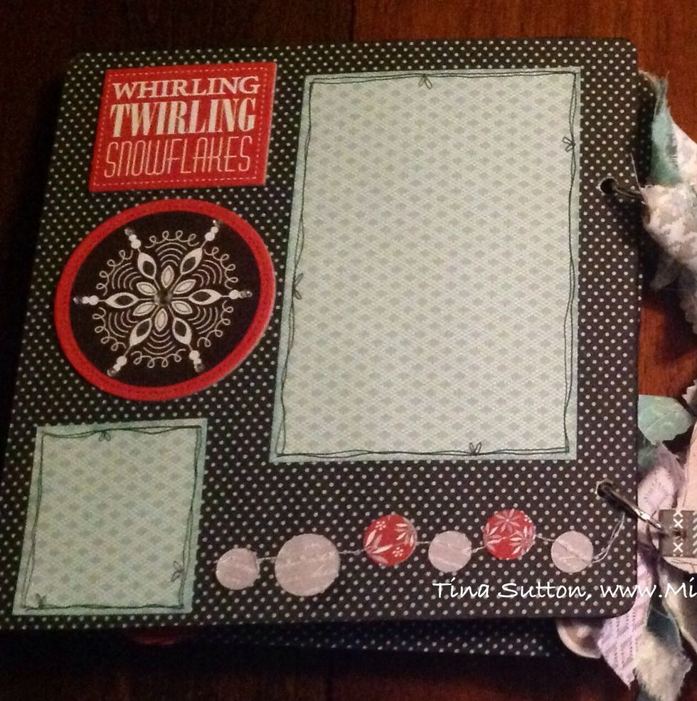 Decorate page as shown. The circles at the bottom can be punched from leftover paper or you can use the optional accessory packet.