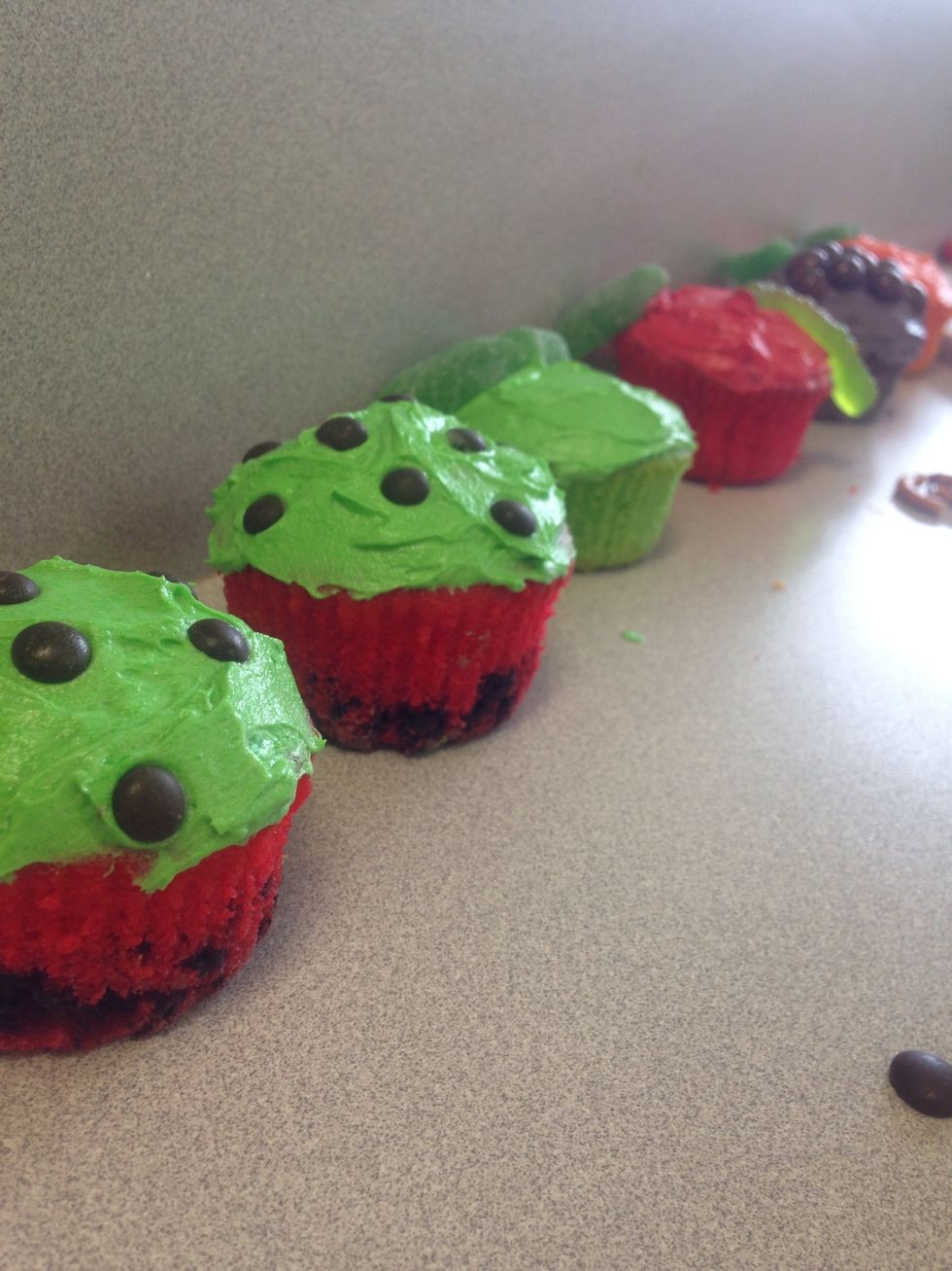 Decorate the cupcake so it looks like the fruits.