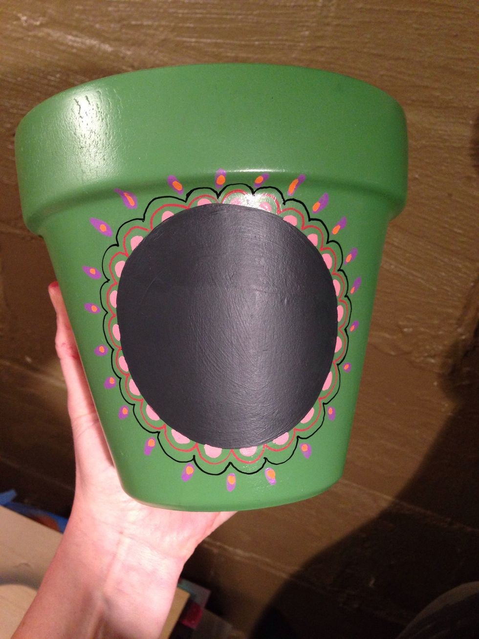 Decorate using oil paint markers, chalk board paint, stencils, decoupage, acrylic paint, etc. Finish with top coat of clear spray. Cover chalk paint with tape before spraying top coat.