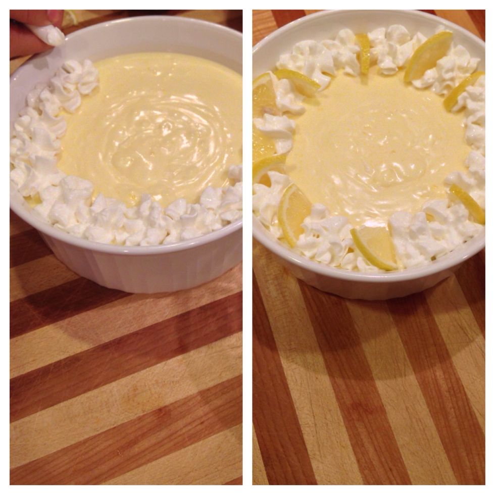 decorate with homemade whip cream and lemon slices for garnishes! if you're feeling fancy. enjoy a yummy dessert