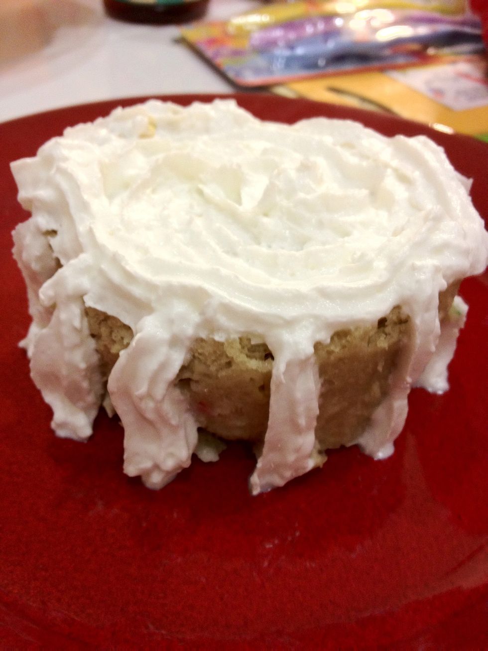 Decorate your cake with whipped cream(not the greatest decorating job, I know). \ud83d\ude1c