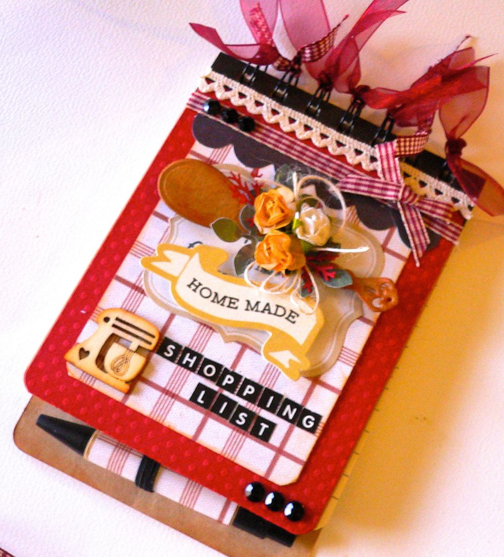 Decorated notebook made into a Shopping List notebook, Created with Bon Appetit Papers from Kaisercraft, Thanks for looking, Adriana Bolzon XX more details here http://abinspirations.blogspot.com/