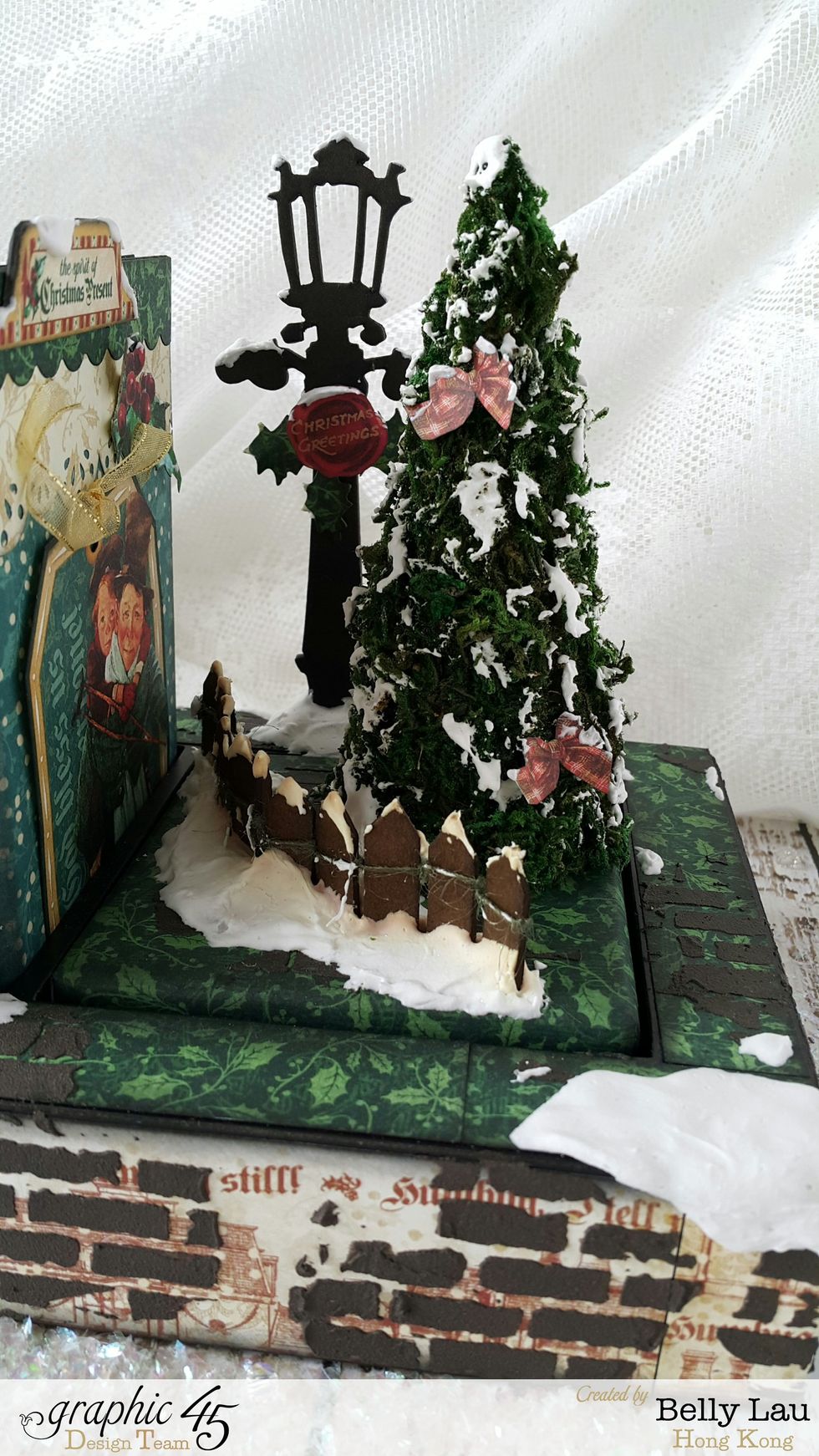 Decoration ideas: cut chipboard pieces for the fence, use twines to connect them together, use hot glue gun to adhere, then spread on the glitter snow paste, this can secure the fence as well as decor