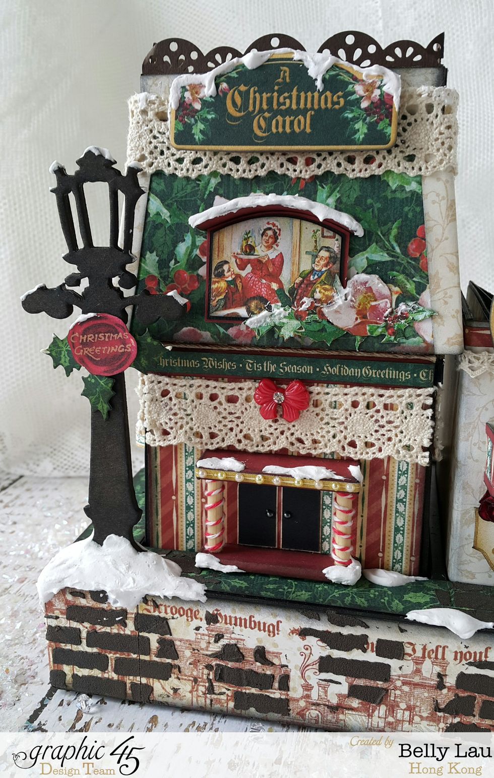 Decoration ideas: lamp post is a super cool decoration for Christmas theme, die-cut chipboard and simply apply Black Soot Distress Ink for result