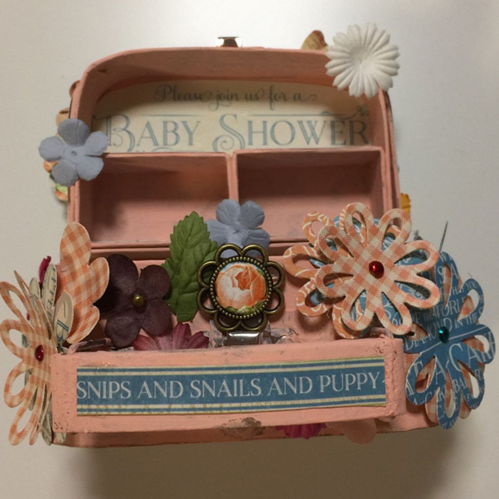 Decoration to Pink Trunk with Die cut Flowers , Paper flowers and embellishments