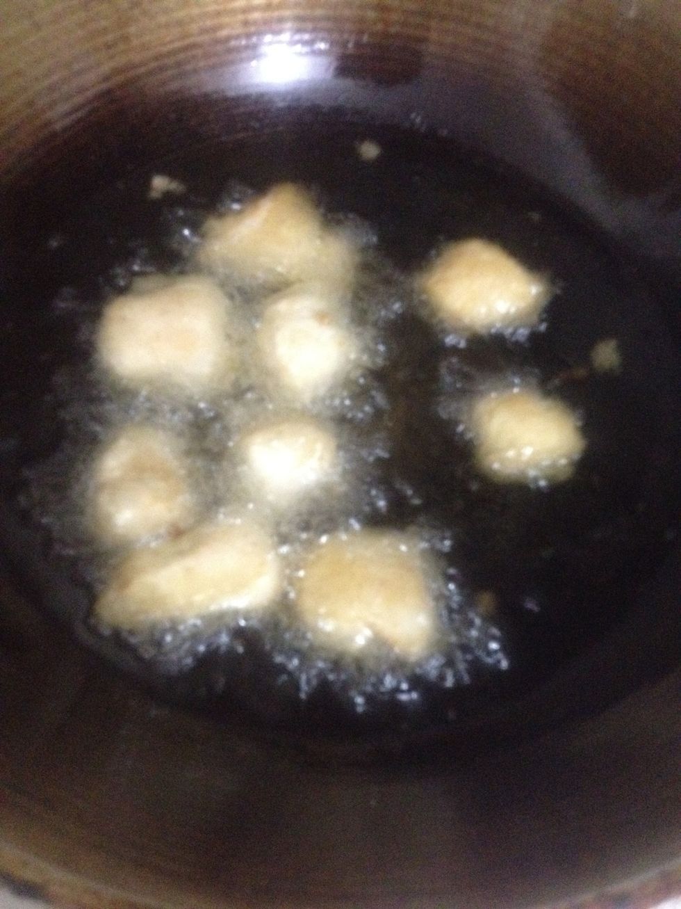 Deep fry (mid) for two min each side. Batches of eight