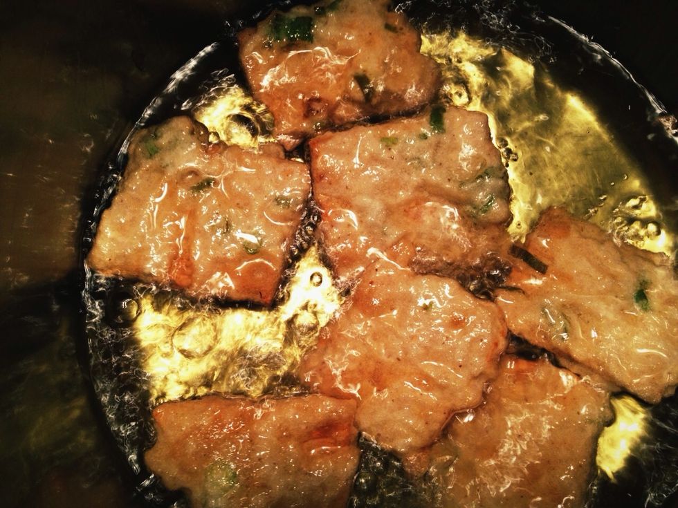 Deep fry Tempeh in a hot oil until crisp and golden brown