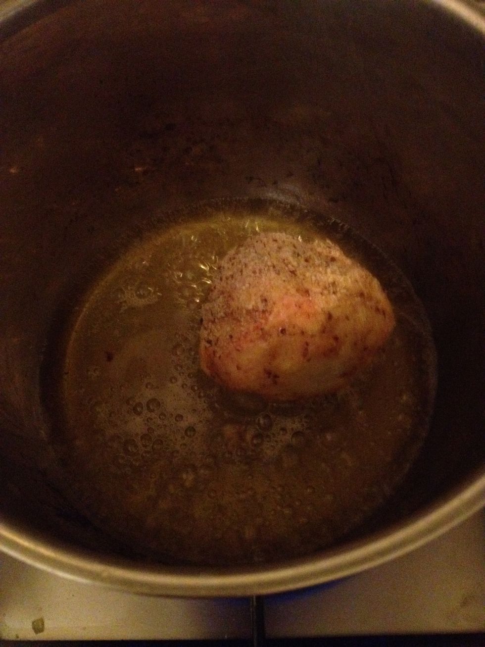 Deep fry the ice cream until golden brown (make sure the oil is hot enough)