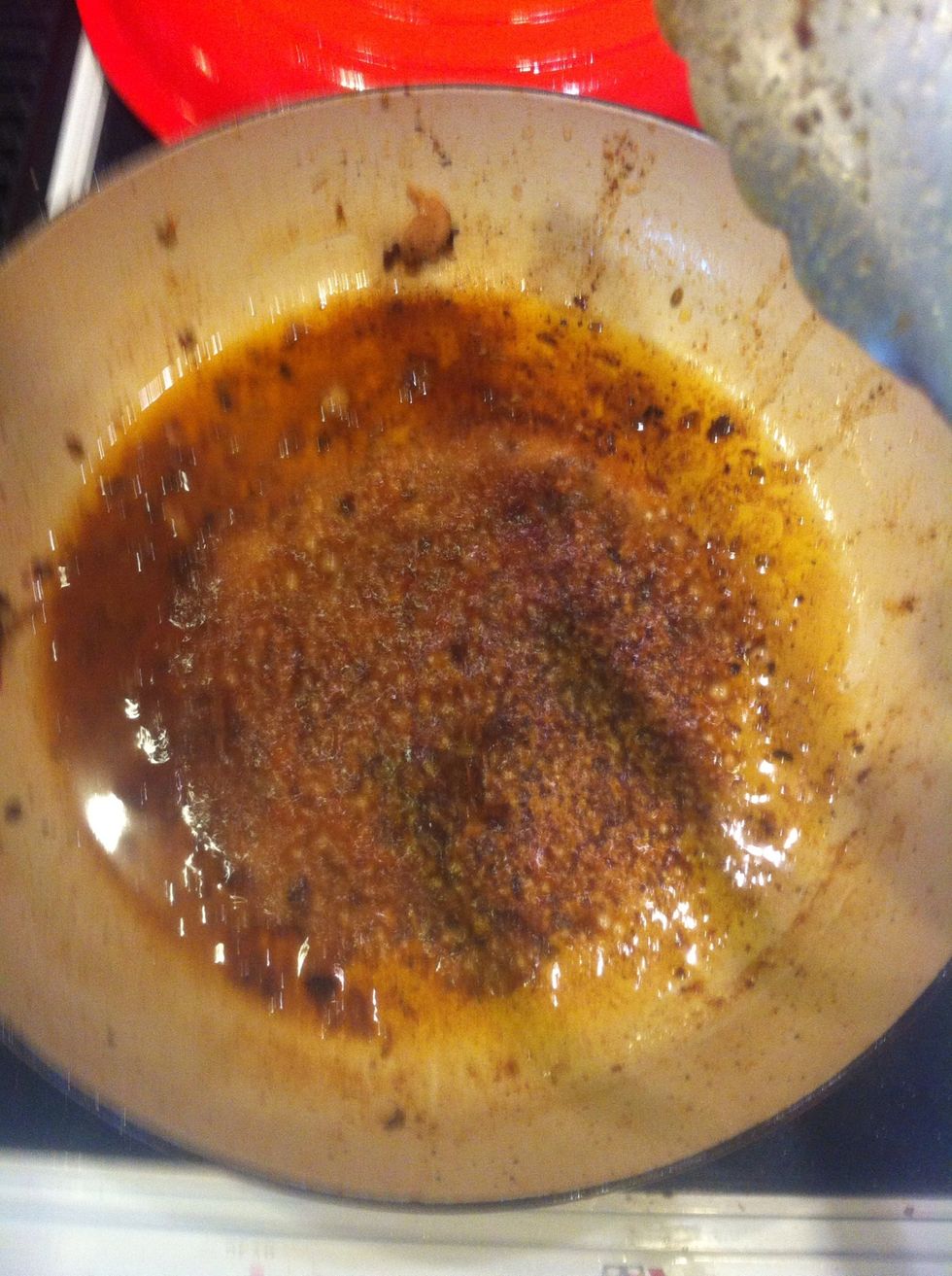 Deglaze pan with a little stock