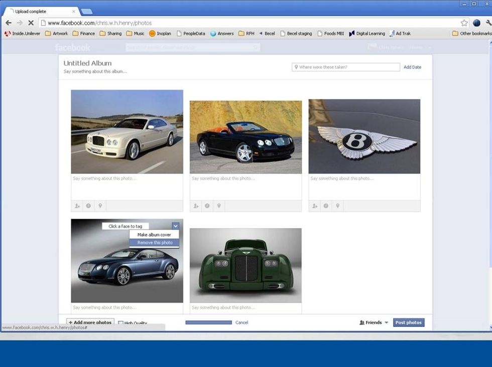 ...delete any unwanted photos from your album via the drop down menu in the upper right hand corner of each photo...