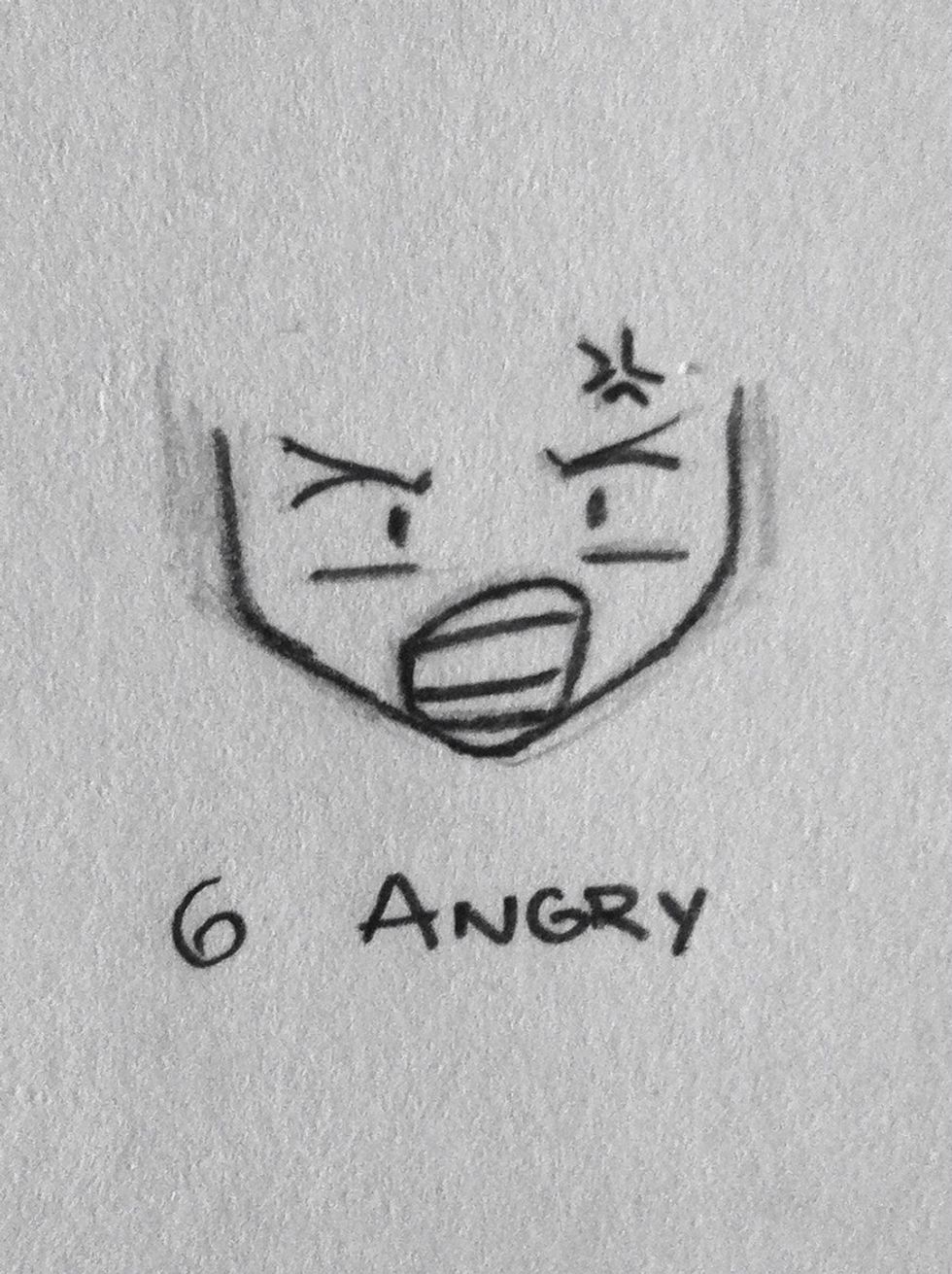 Depending on the degree of anger, wrinkles appear. And the mouth get tense..