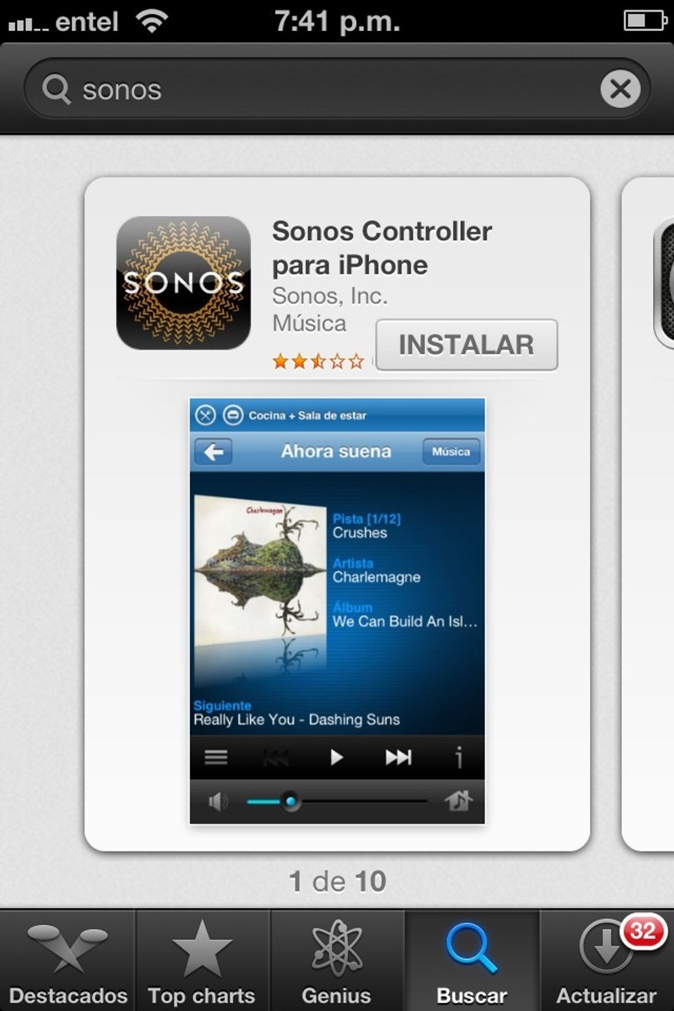 Descargar la aplicaci\u00f3n Sonos desde el App Store en el iPhone.