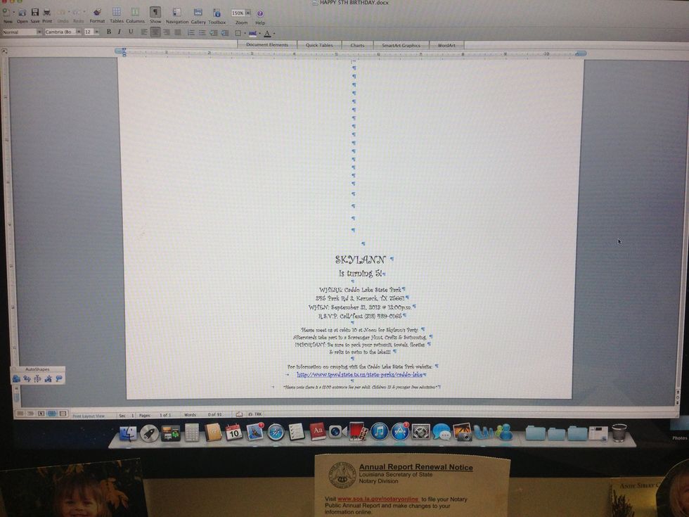 Design template. I used landscape centered and hit the tab on each line. Remember that paper is an odd number. My center is 5 1/2. My margins under document is set at .17 so I can get more words.