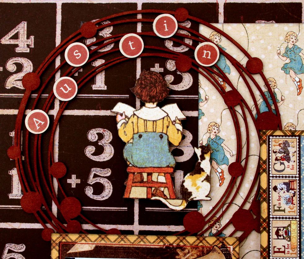 Detail of the chipboard and fussy cut image.