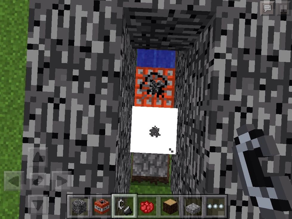 Detonate at the back tnt four times to launch the second tnt of course yo need to detonate the second tnt