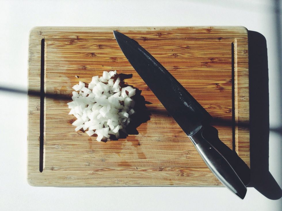 Dice 1/4 cup of onions.