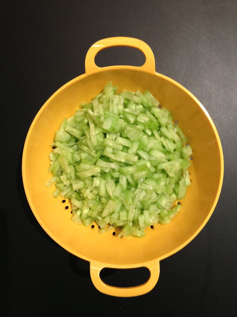 dice . Add bit of salt and leave them to drain