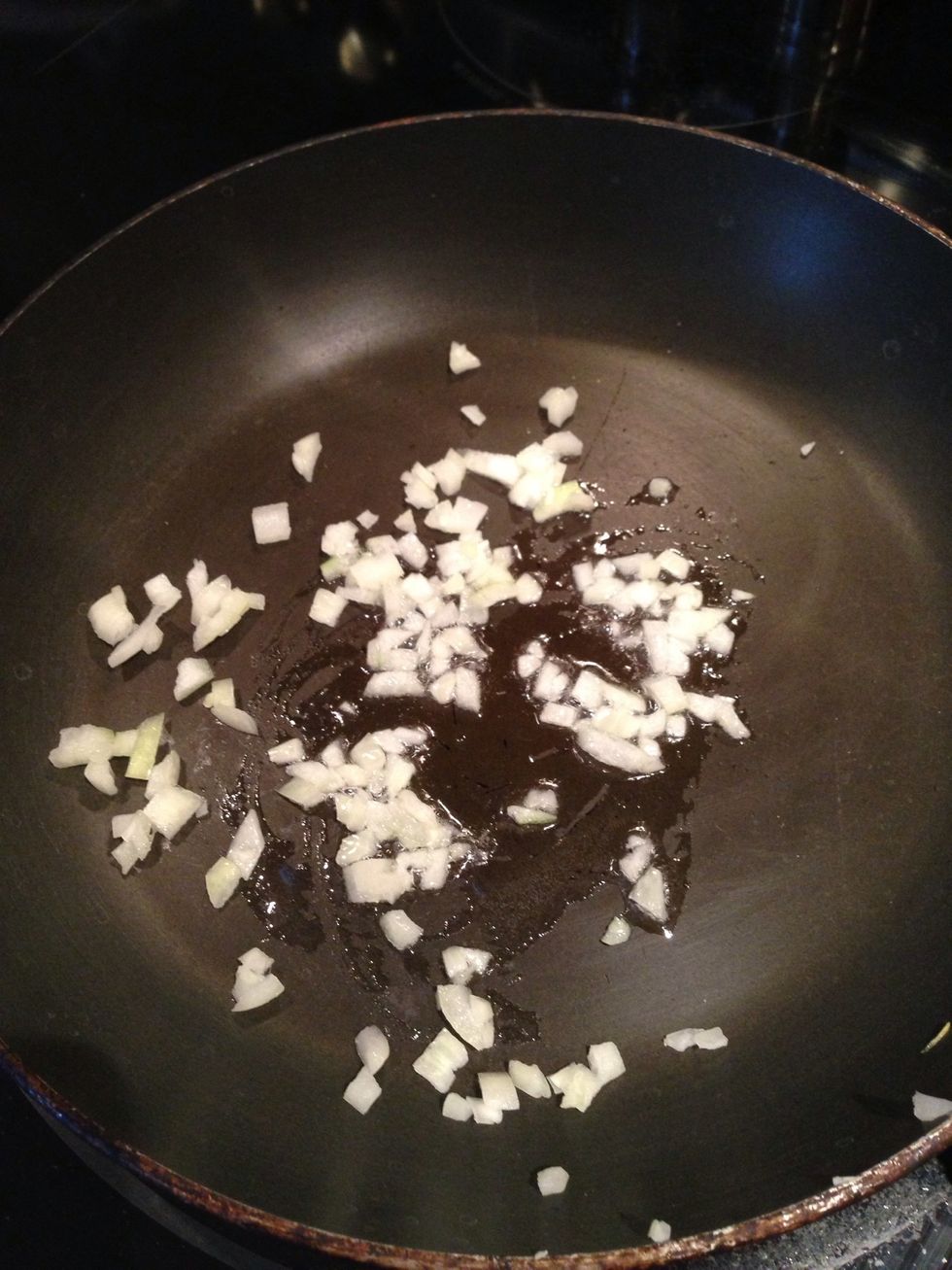 Dice an onion and fry in a pan with cooking oil