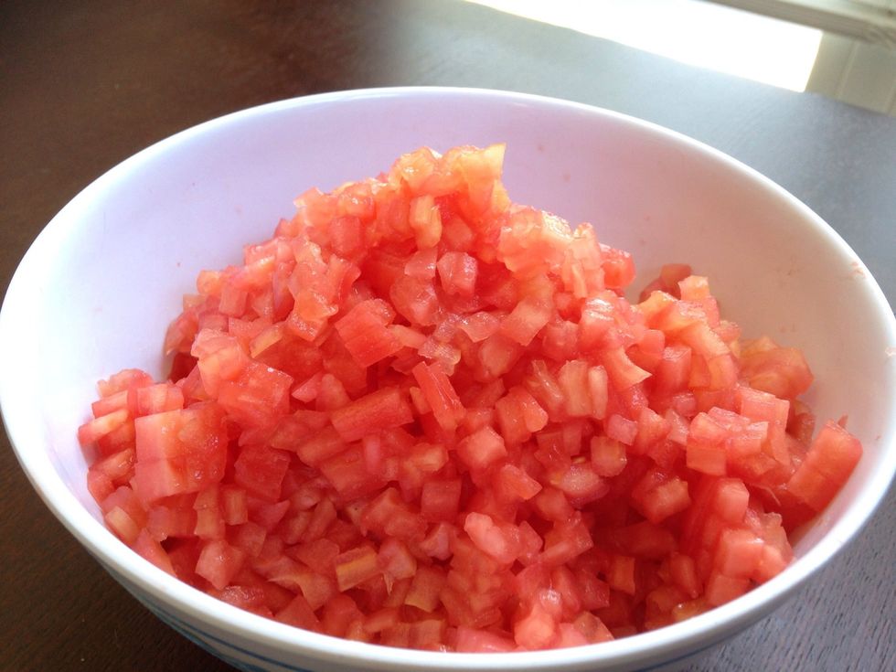 Dice and chop all of your ingredients. (You want to try to make them all uniform cuts.)
