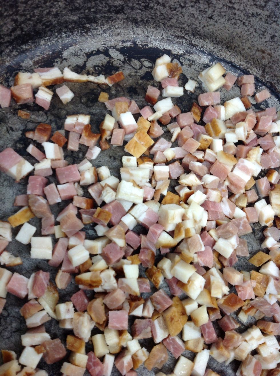 Dice bacon and cook over low heat