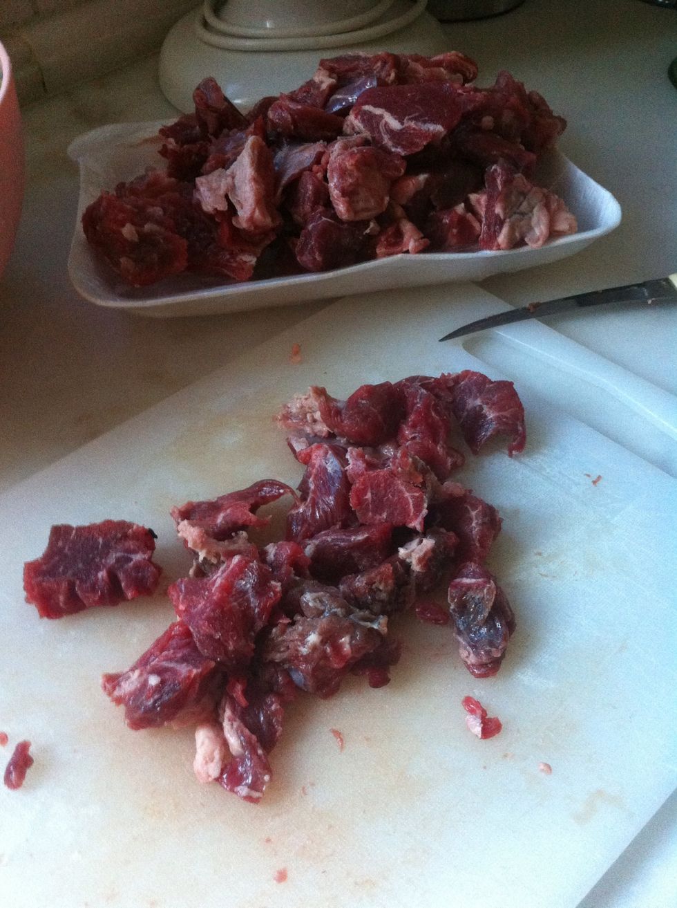 Dice beef chunks and do not seperate fat to give the taste!