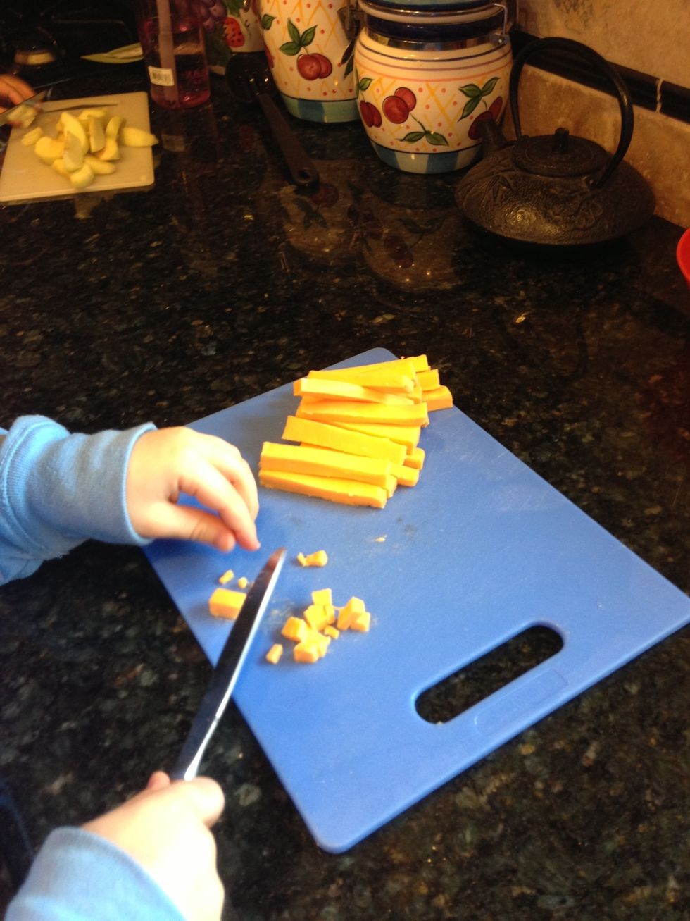Dice cheese. Use about 3 ounces of sharp cheddar, cut into 1/4 - inch cubes.