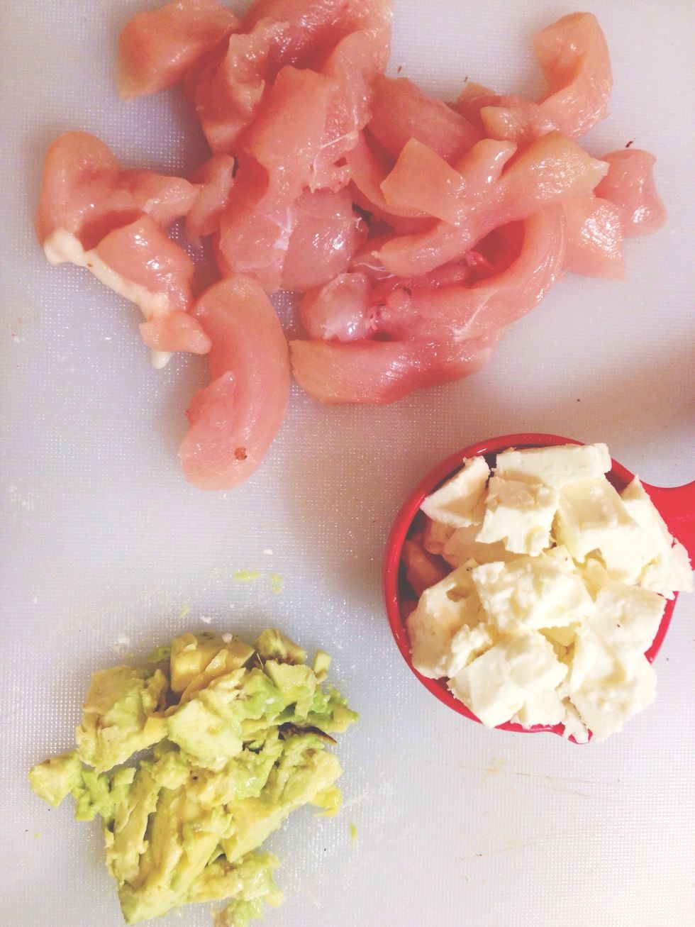 Dice chicken breast, chop low fat feta and avocado