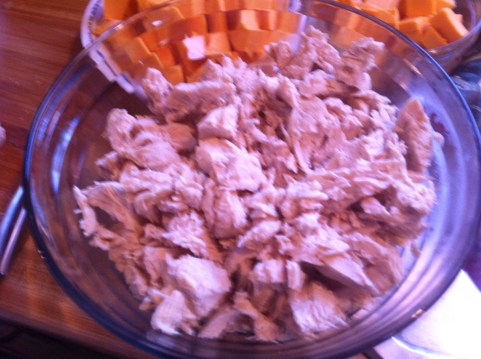 Dice chicken into bite size pieces