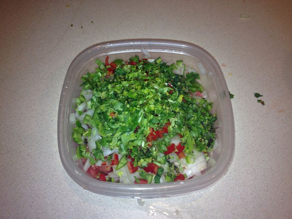 Dice cilantro and garlic