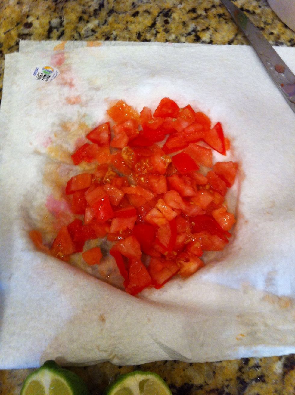 Dice half a tomato and throw in the bowl.
