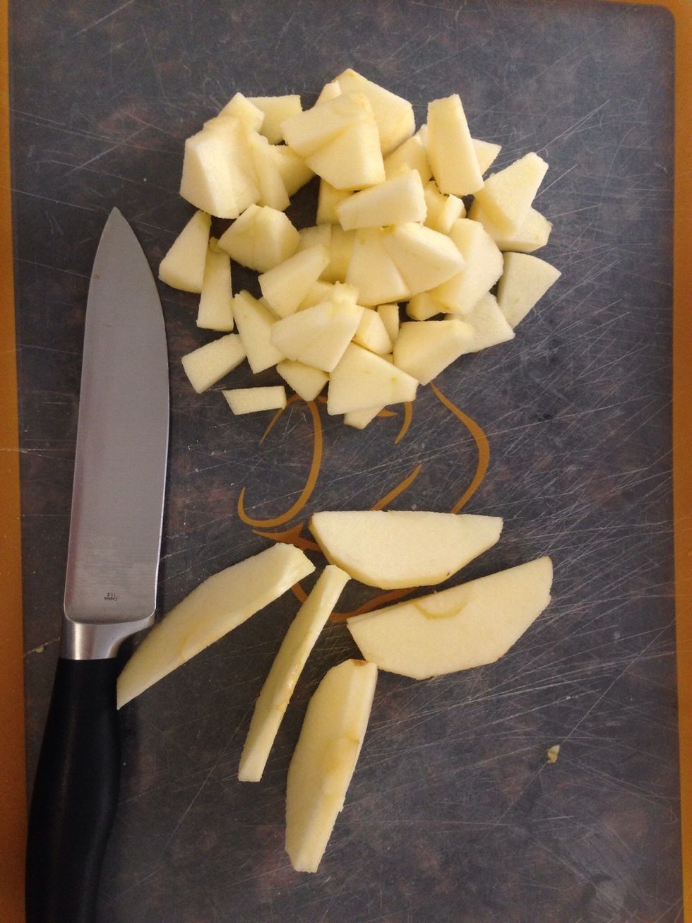 Dice into 1/4 " pieces, as seen here using sharp knife on cutting mat.