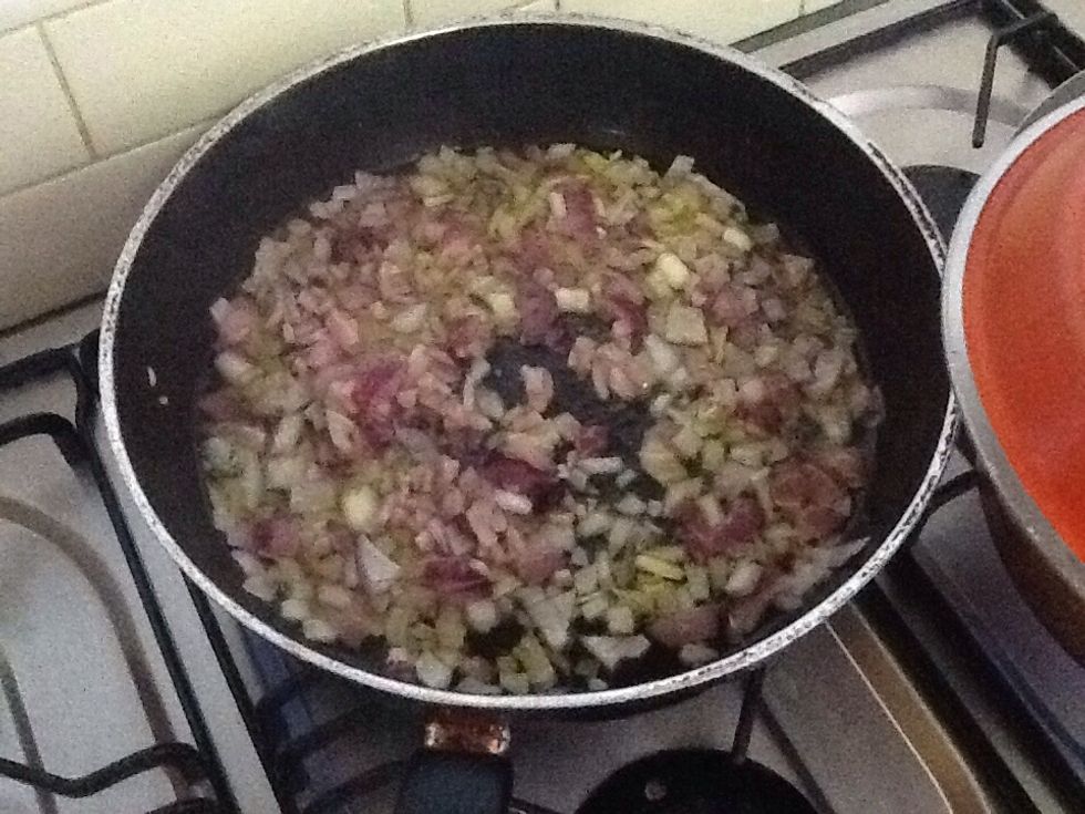 Dice onion and bacon until brown