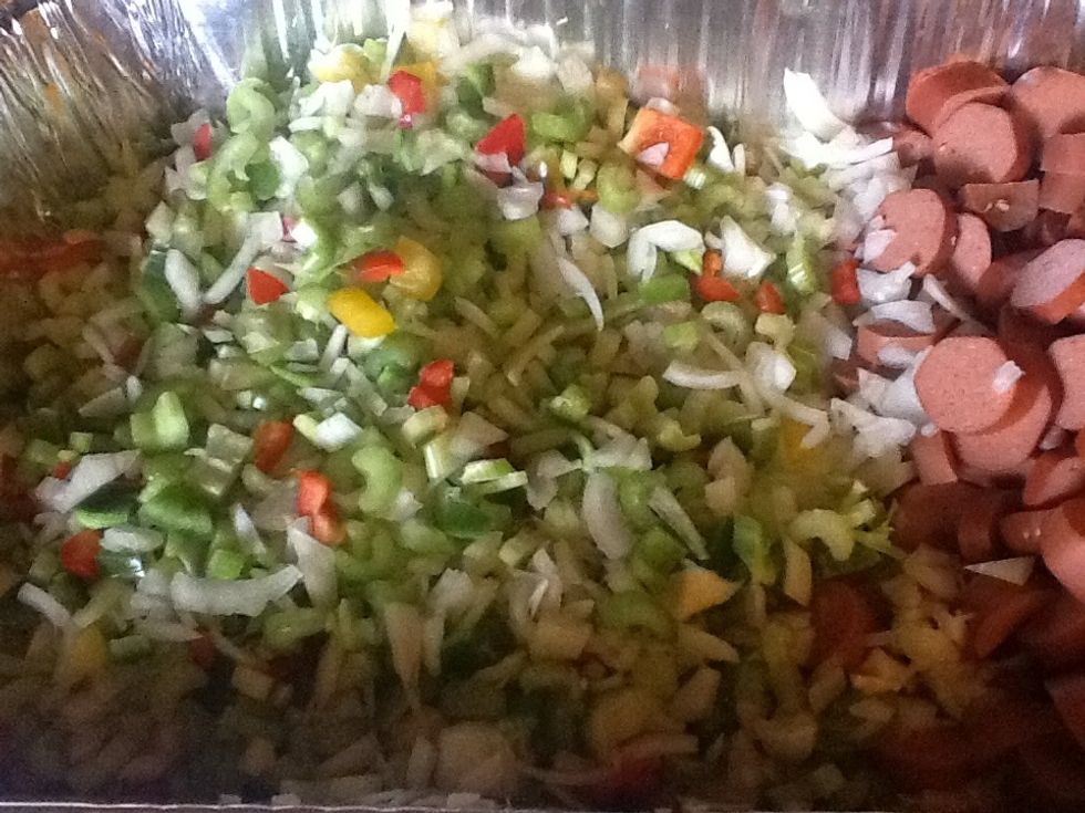 Dice onions,celery and bell peppers