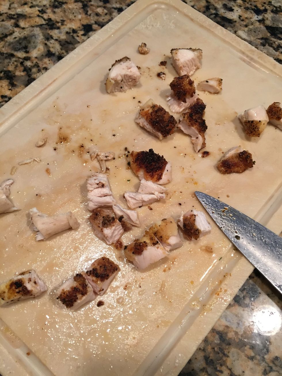 Dice some roasted chicken. I roast my own (Lime Rice and Roasted Chicken guide) but you could also just buy a rotisserie chicken.