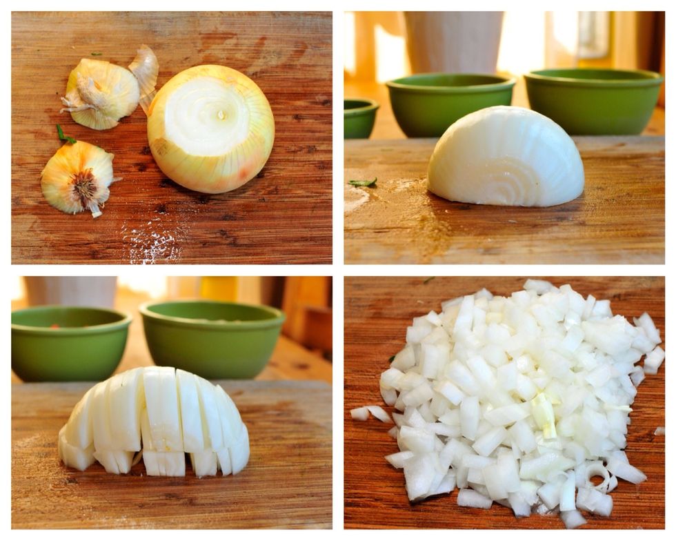 Dice the 2nd onion as pictured above...