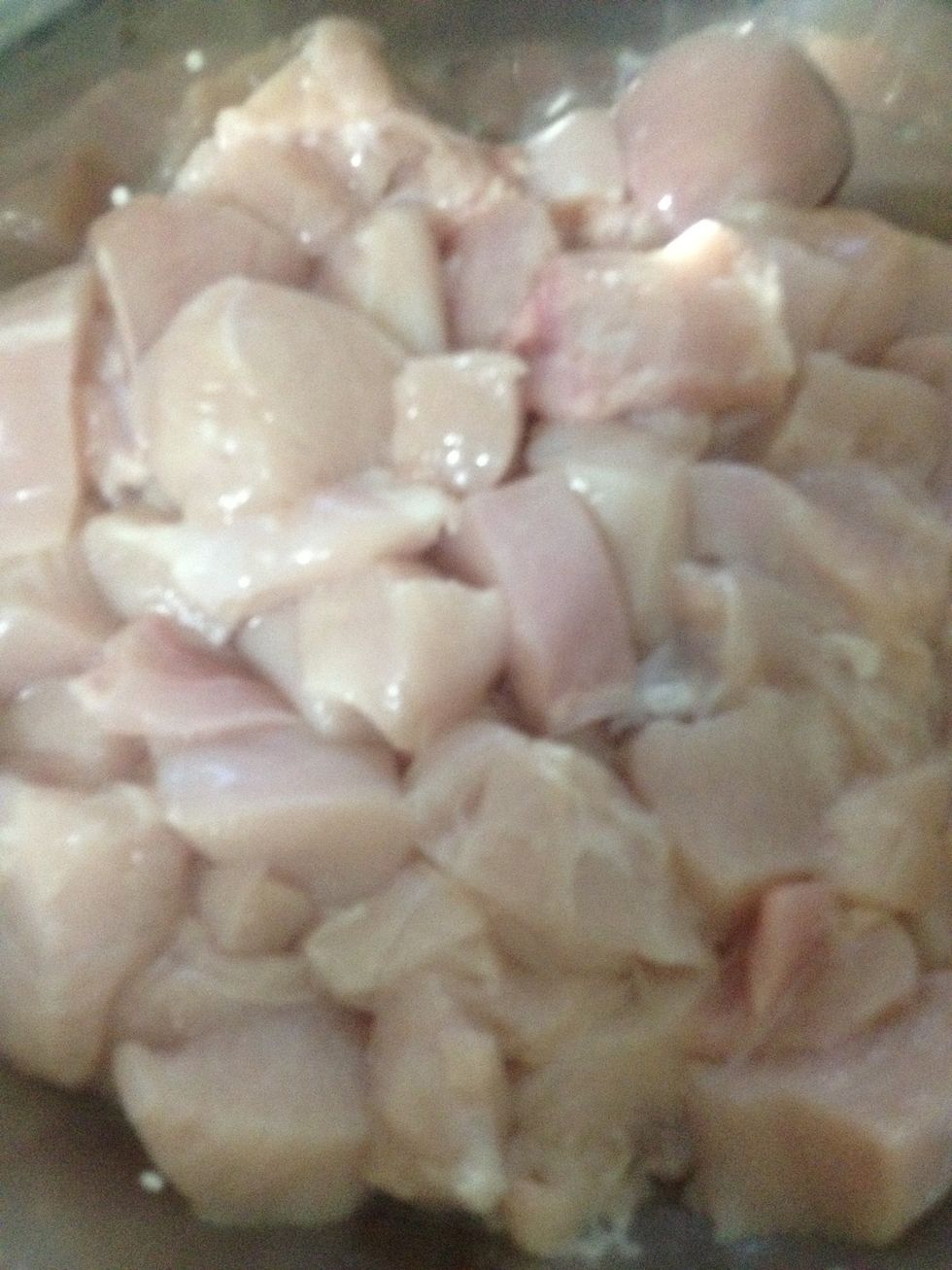 Dice the chicken breast into 1inch cubes