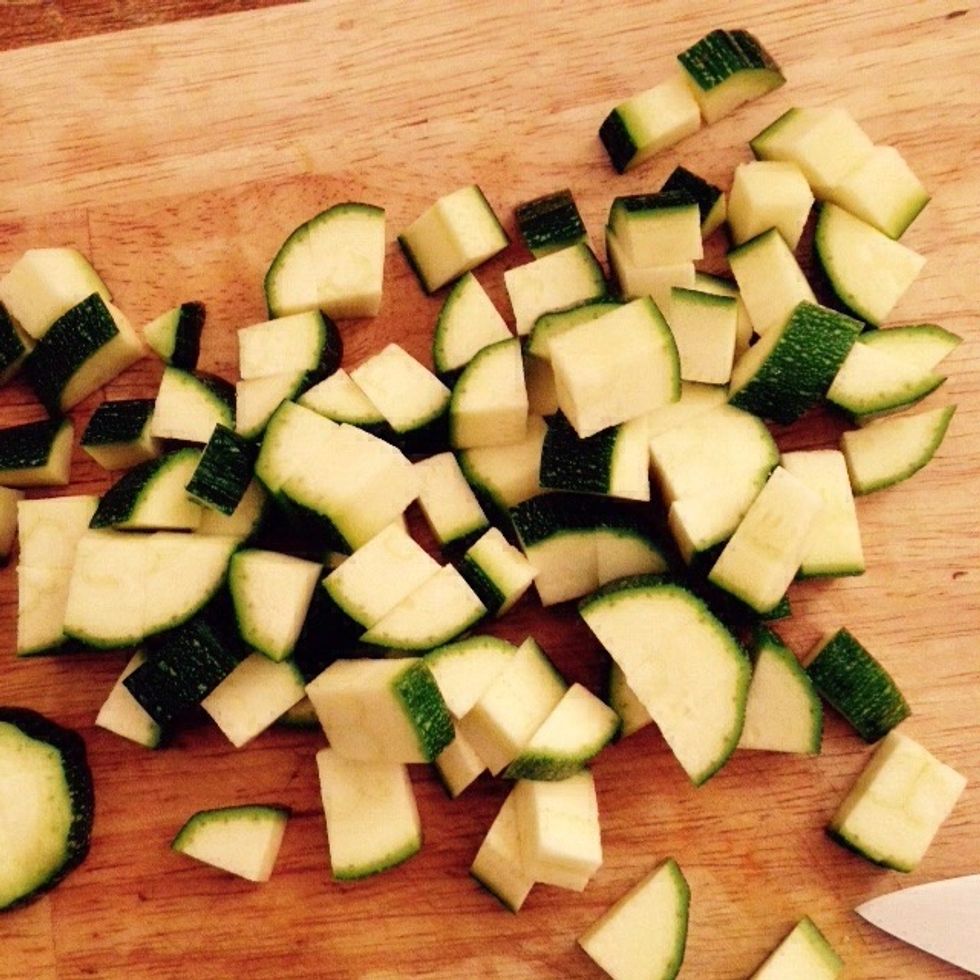Dice the courgette to approximately the same size of the carrot