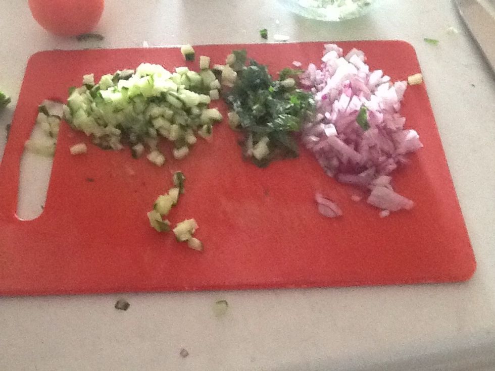 Dice the Cucumber, Mint and Red Onion