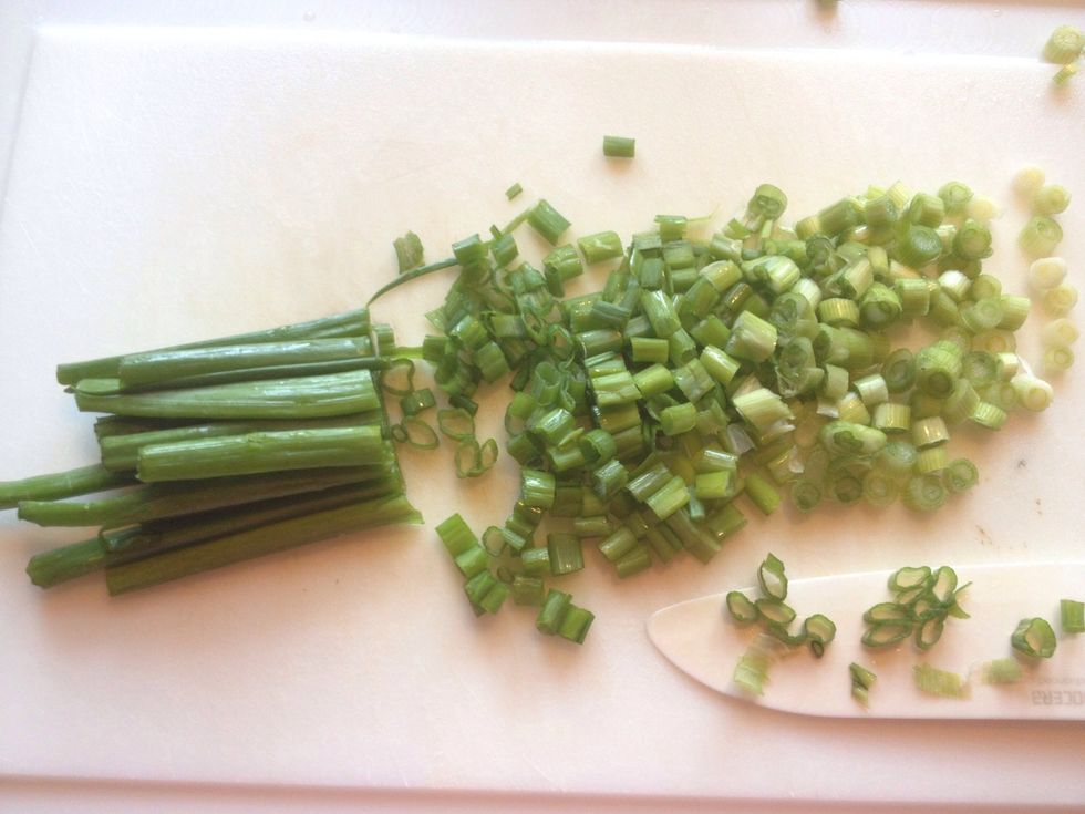 Dice the green onions.