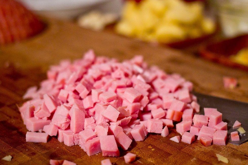 Dice the ham.