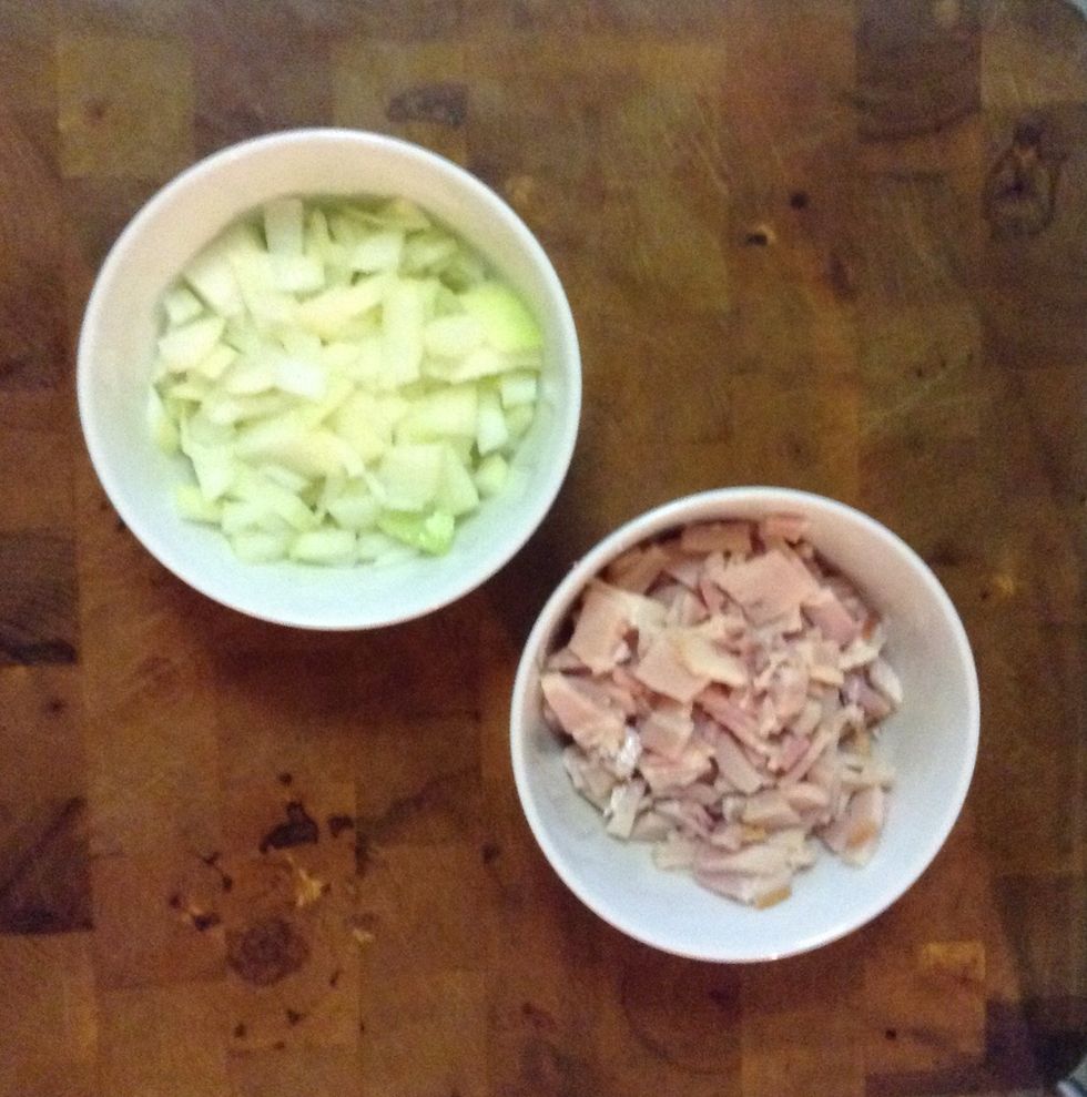 Dice the onion and bacon.