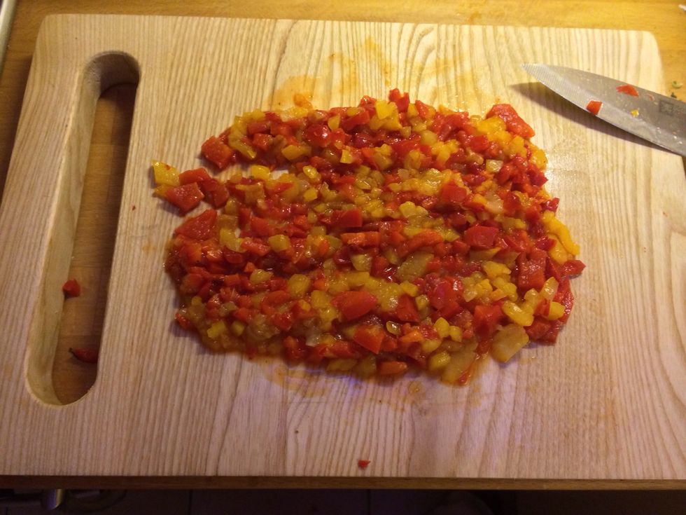 Dice the peppers in to small cubes.