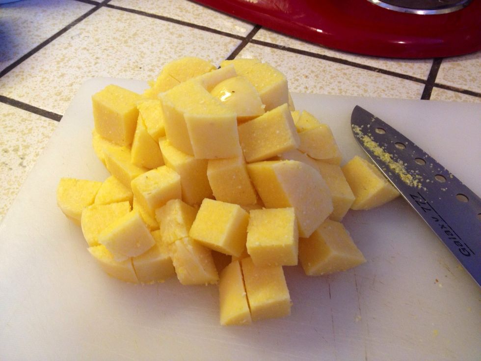 Dice the polenta into bite sized cubes.