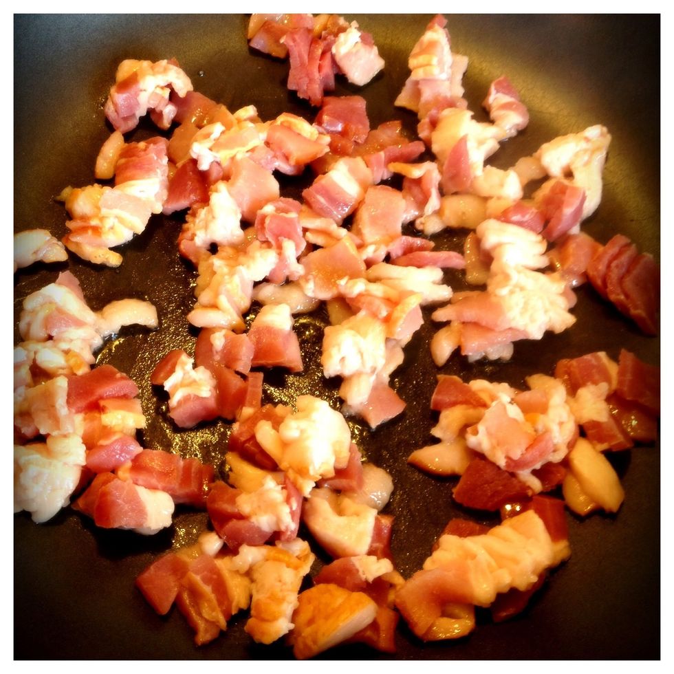 Dice the slices of bacon and fry on medium until crisp.